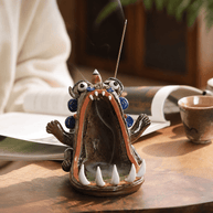 Hand-Sculpted Ceramic Monster Incense Burner – Backflow & Stick Holder, Gift-Boxed