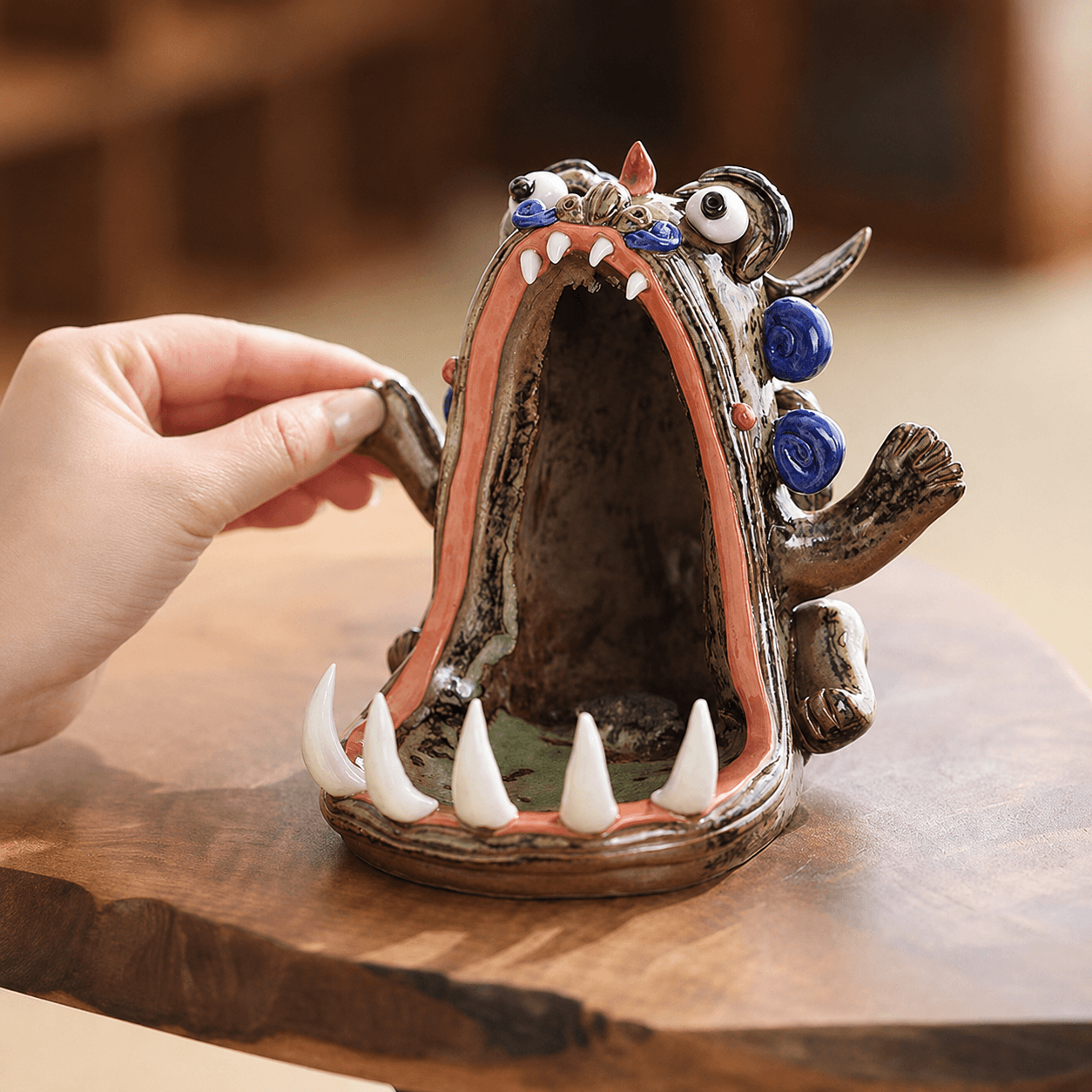 Hand-Sculpted Ceramic Monster Incense Burner – Backflow & Stick Holder, Gift-Boxed