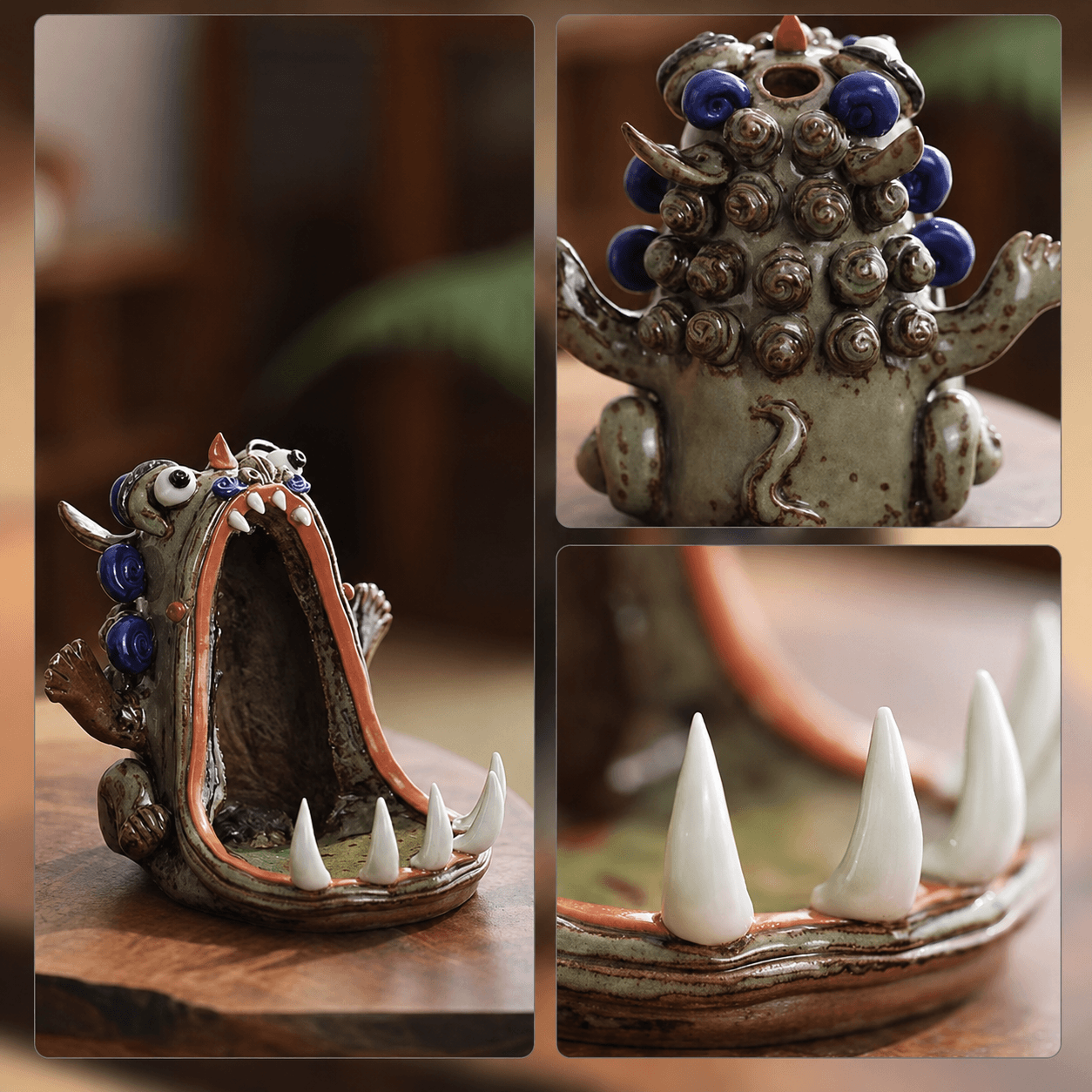 Hand-Sculpted Ceramic Monster Incense Burner – Backflow & Stick Holder, Gift-Boxed