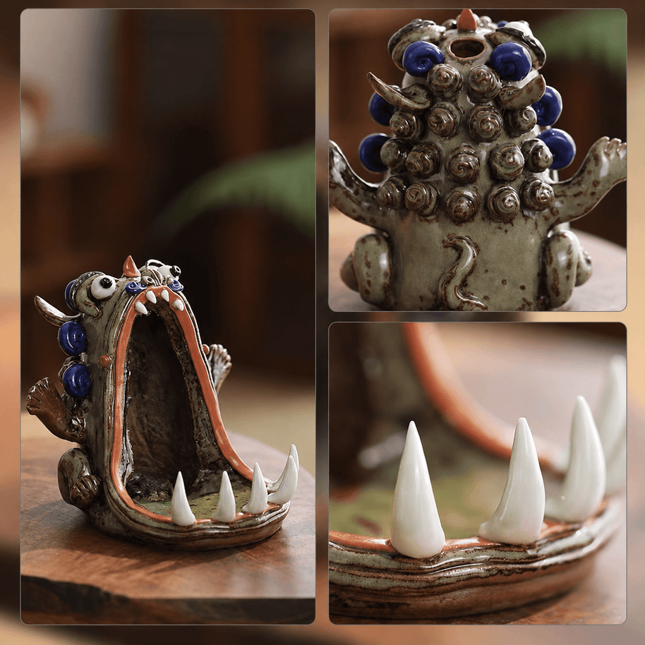 Hand-Sculpted Ceramic Monster Incense Burner – Backflow & Stick Holder, Gift-Boxed