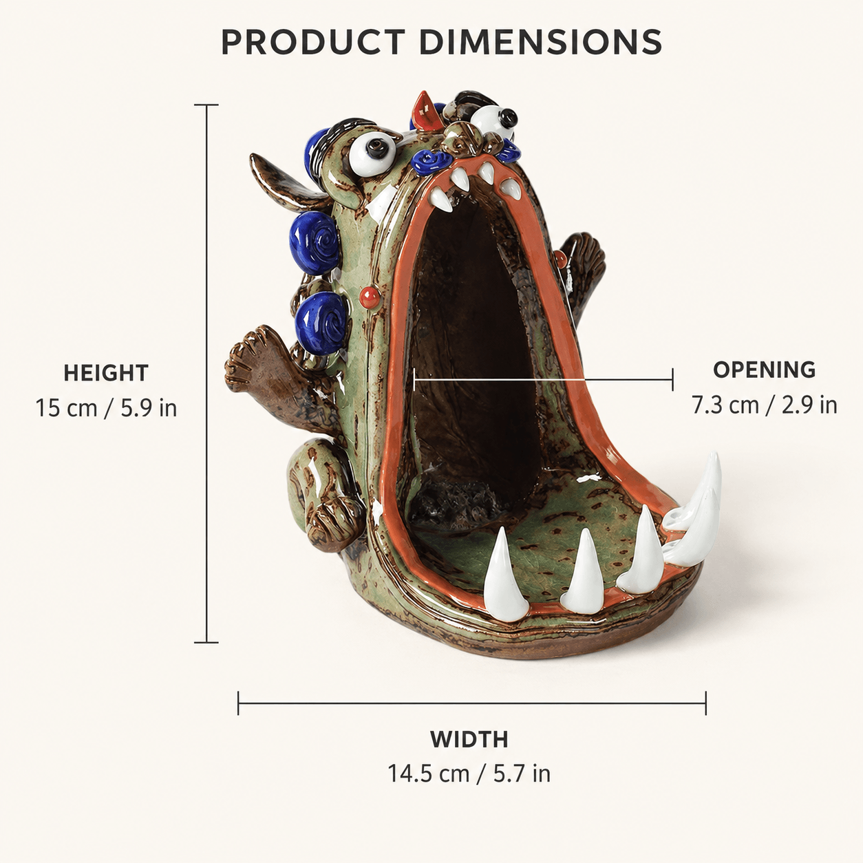 Hand-Sculpted Ceramic Monster Incense Burner – Backflow & Stick Holder, Gift-Boxed
