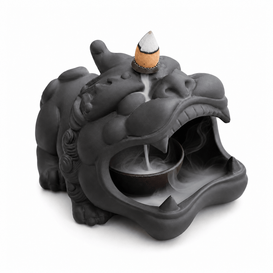 Pixiu Backflow Incense Burner – Matte Black Ceramic Smoke Waterfall