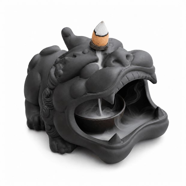 Pixiu Backflow Incense Burner – Matte Black Ceramic Smoke Waterfall