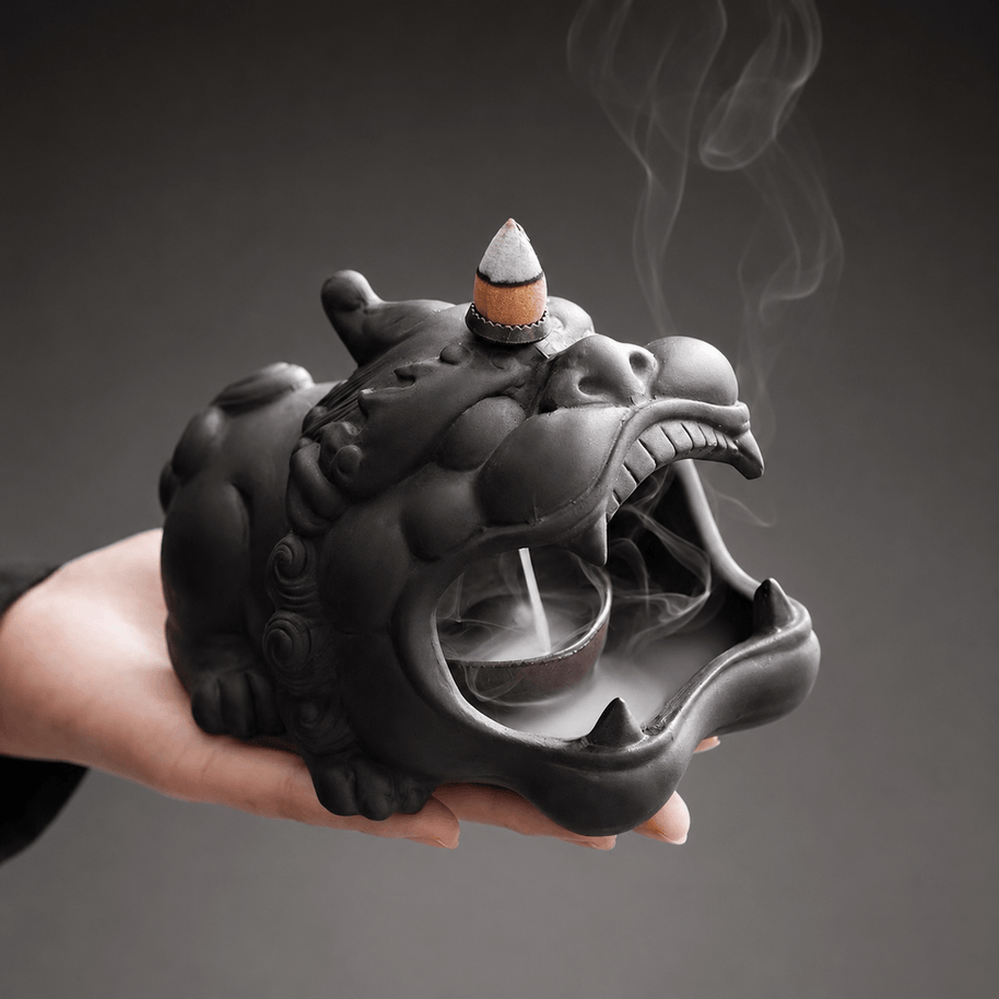Pixiu Backflow Incense Burner – Matte Black Ceramic Smoke Waterfall