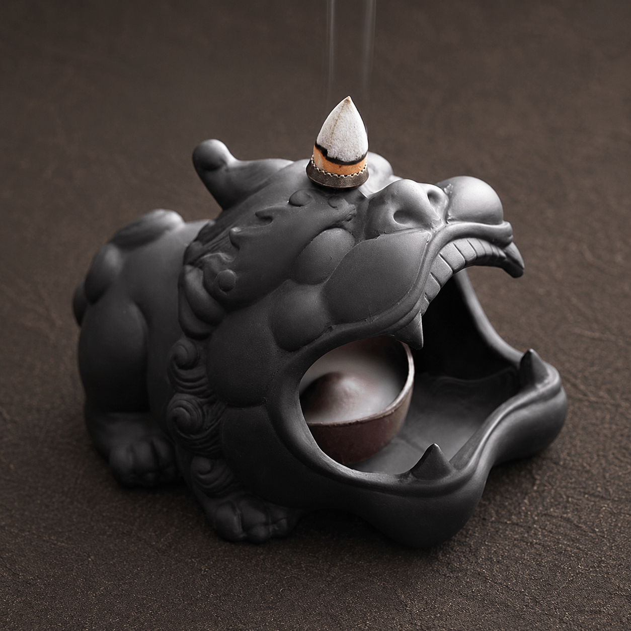 Pixiu Backflow Incense Burner – Matte Black Ceramic Smoke Waterfall
