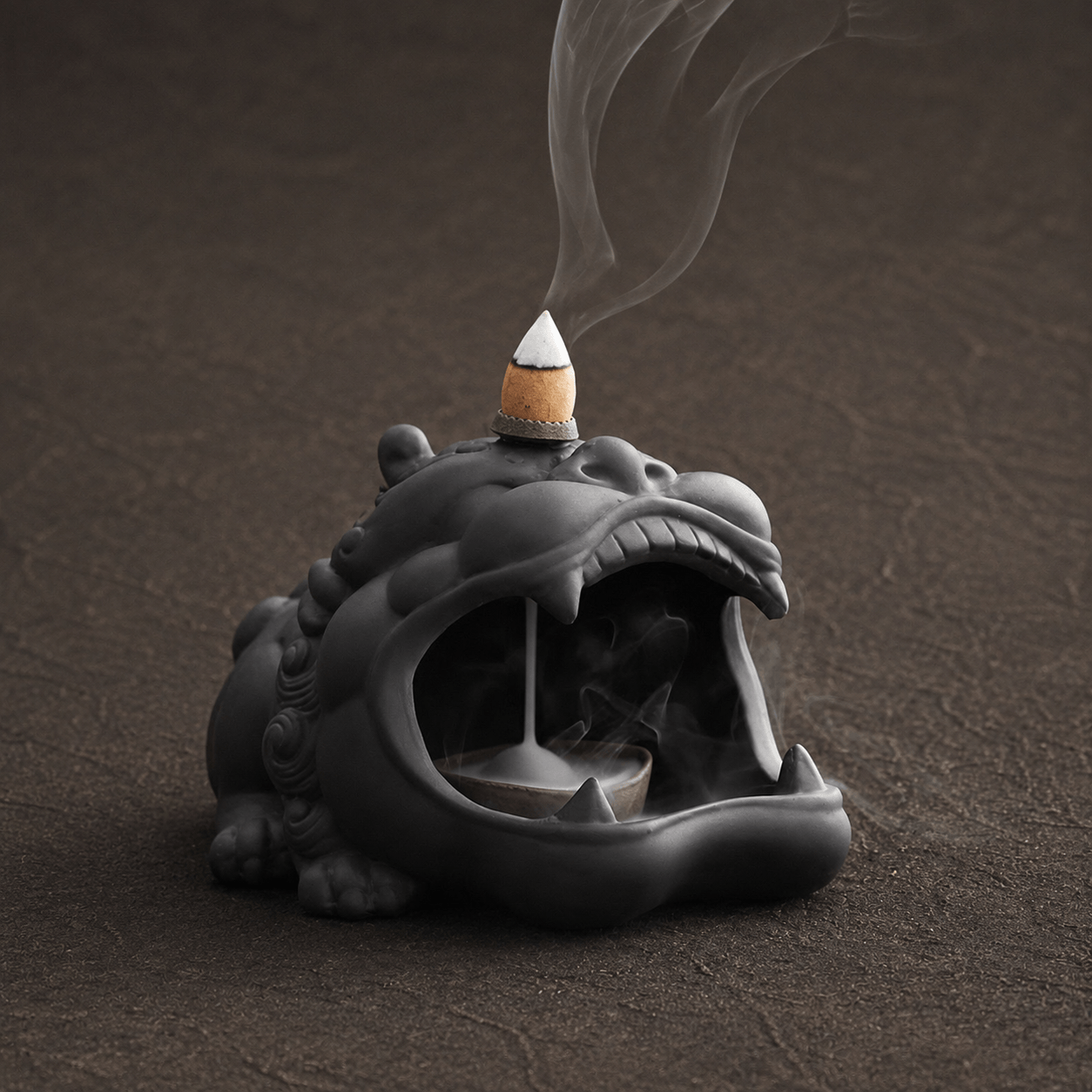 Pixiu Backflow Incense Burner – Matte Black Ceramic Smoke Waterfall