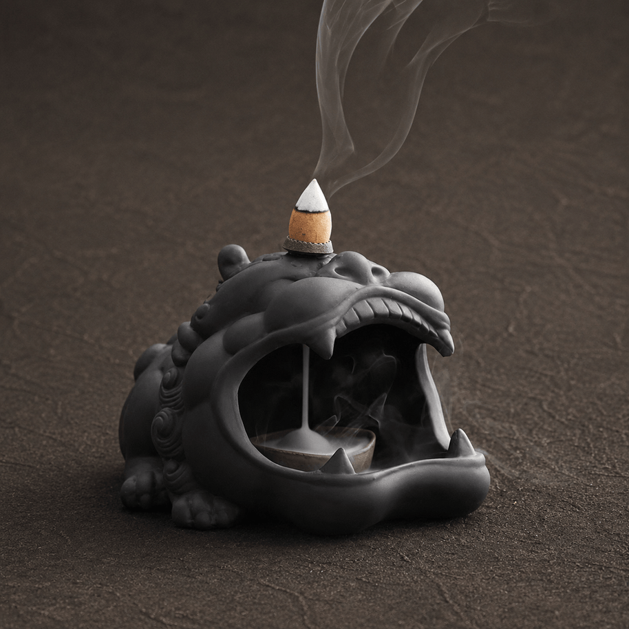 Pixiu Backflow Incense Burner – Matte Black Ceramic Smoke Waterfall