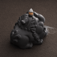 Pixiu Backflow Incense Burner – Matte Black Ceramic Smoke Waterfall