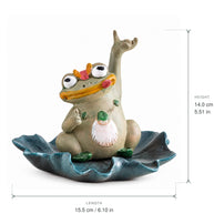 Handmade Ceramic Frog Incense Holder with Lotus Leaf Tray