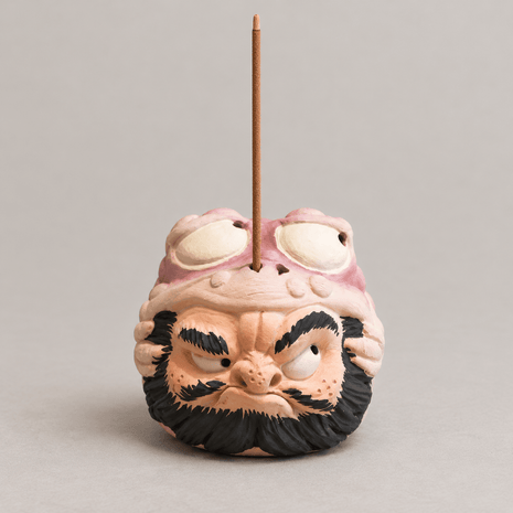 Handmade Ceramic Incense Holder – Zhong Kui in a Pink Toad Hood