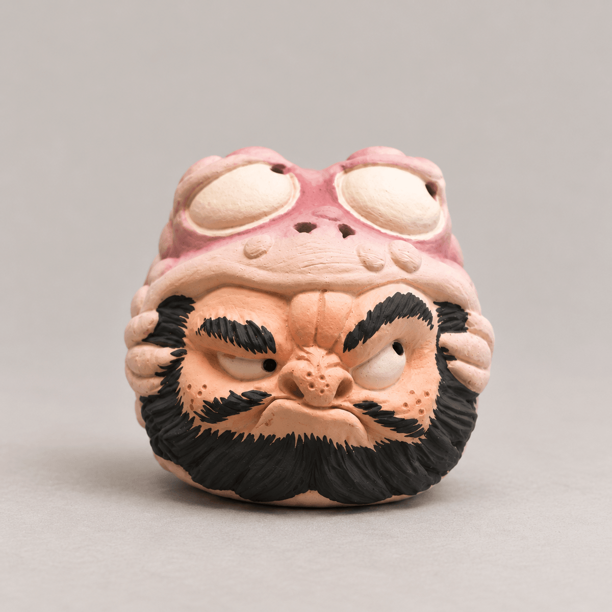 Handmade Ceramic Incense Holder – Zhong Kui in a Pink Toad Hood