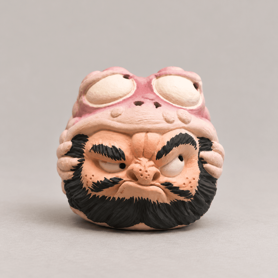 Handmade Ceramic Incense Holder – Zhong Kui in a Pink Toad Hood