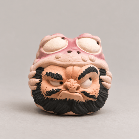 Handmade Ceramic Incense Holder – Zhong Kui in a Pink Toad Hood