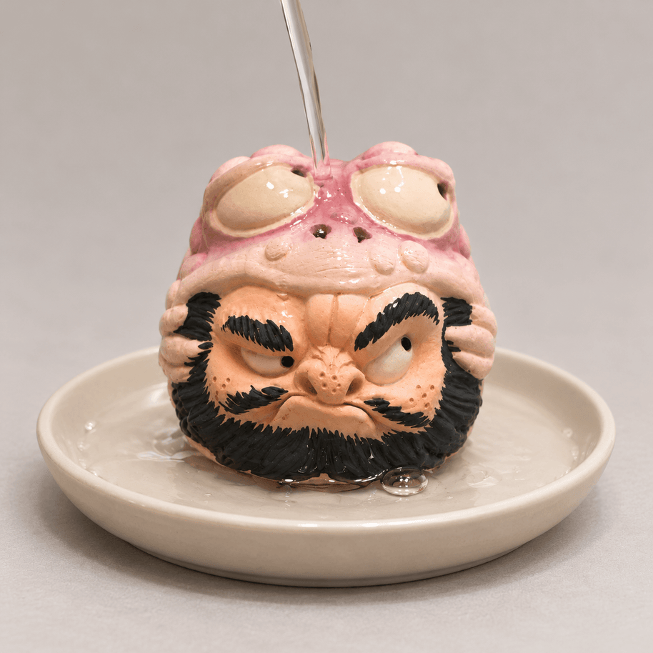 Handmade Ceramic Incense Holder – Zhong Kui in a Pink Toad Hood