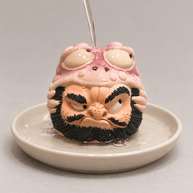 Handmade Ceramic Incense Holder – Zhong Kui in a Pink Toad Hood