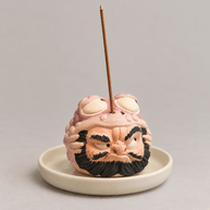 Handmade Ceramic Incense Holder – Zhong Kui in a Pink Toad Hood