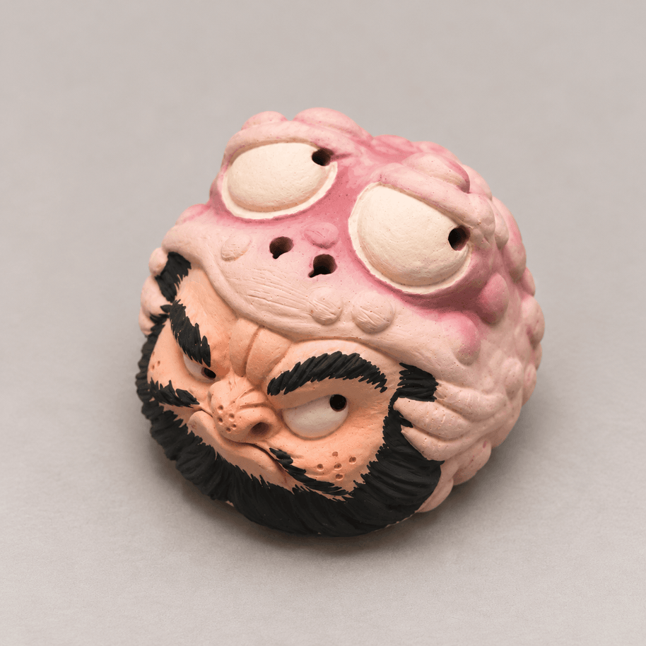 Handmade Ceramic Incense Holder – Zhong Kui in a Pink Toad Hood