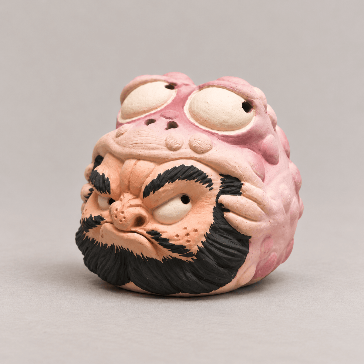 Handmade Ceramic Incense Holder – Zhong Kui in a Pink Toad Hood