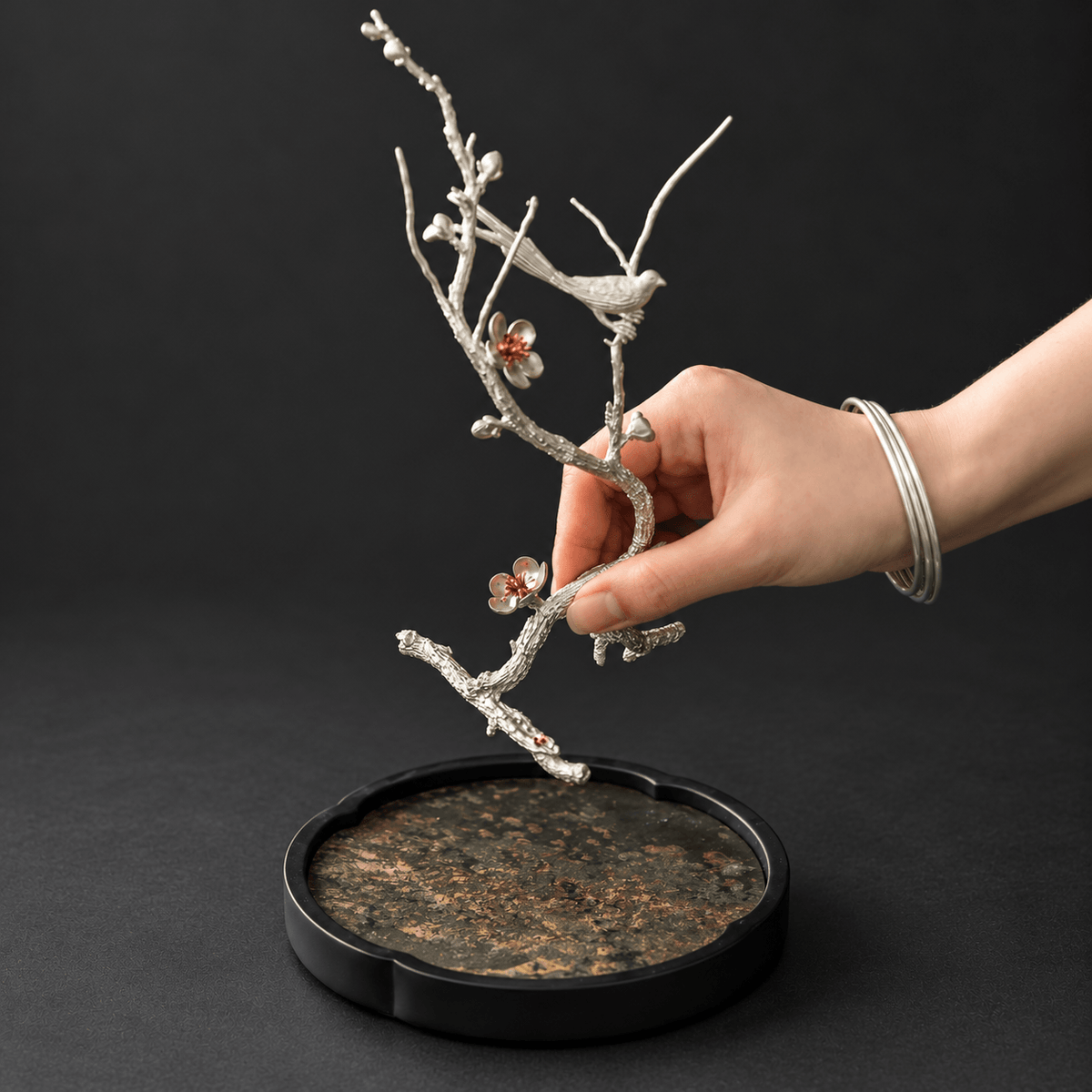 Pure Tin Bird & Blossom Incense Stick Holder