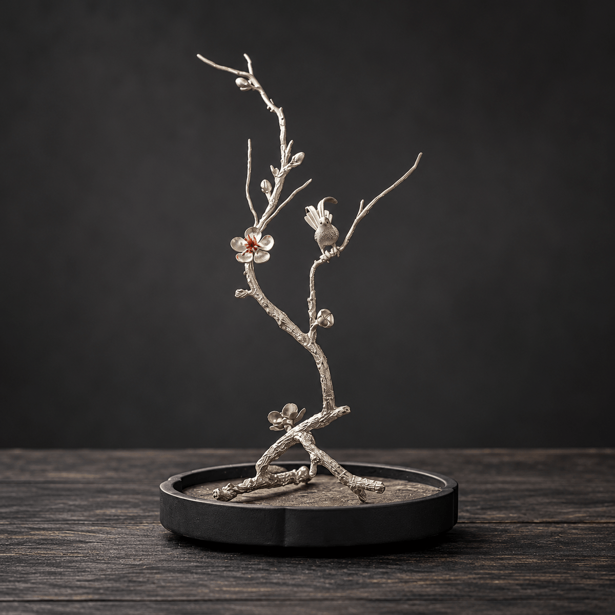 Pure Tin Bird & Blossom Incense Stick Holder