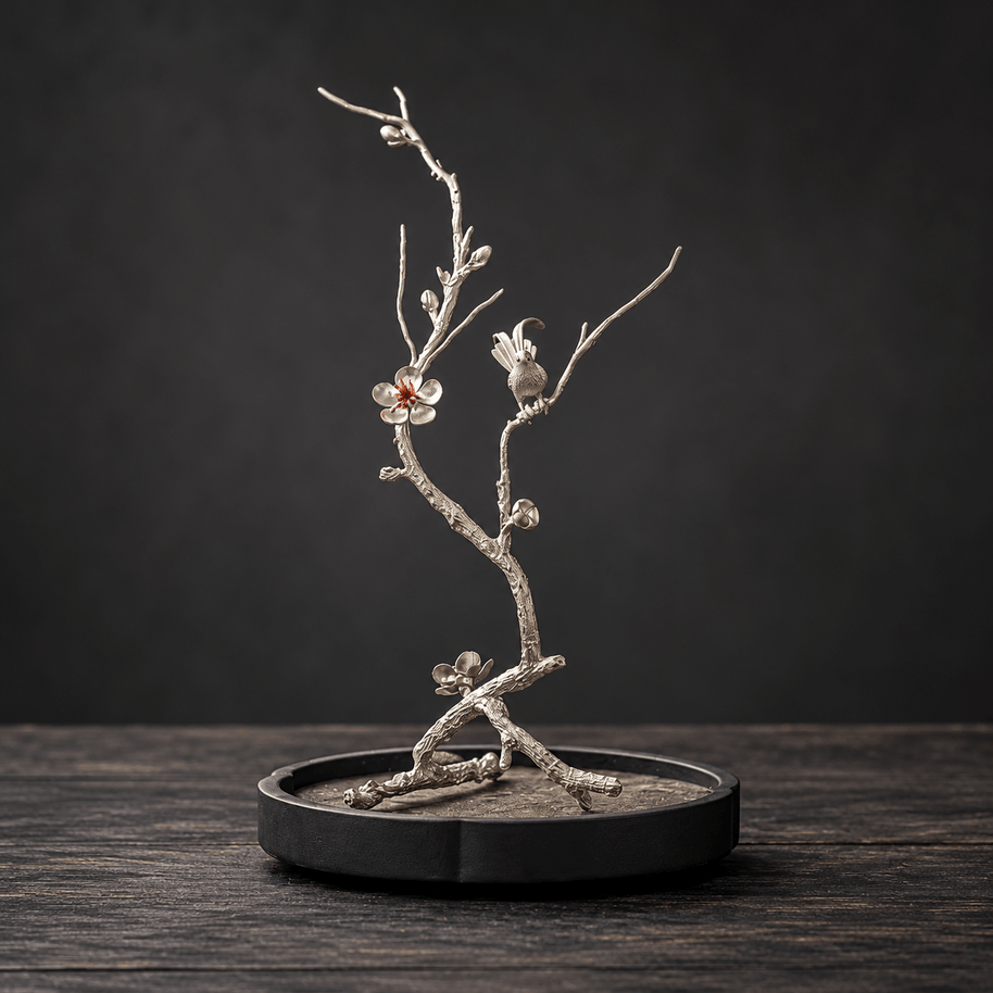 Pure Tin Bird & Blossom Incense Stick Holder