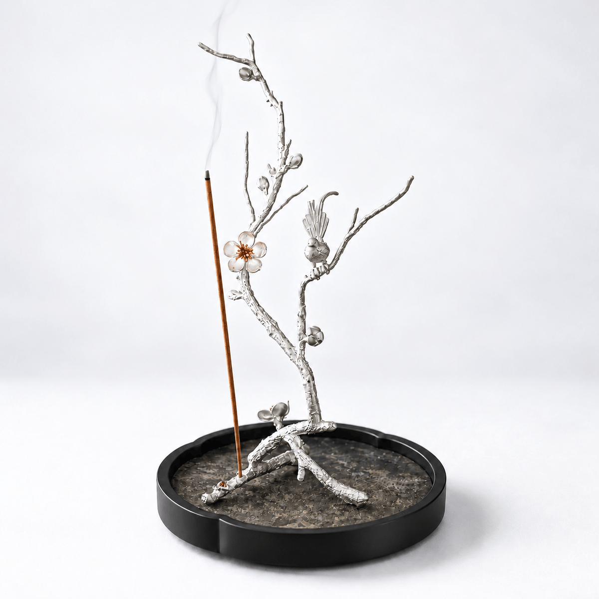 Pure Tin Bird & Blossom Incense Stick Holder