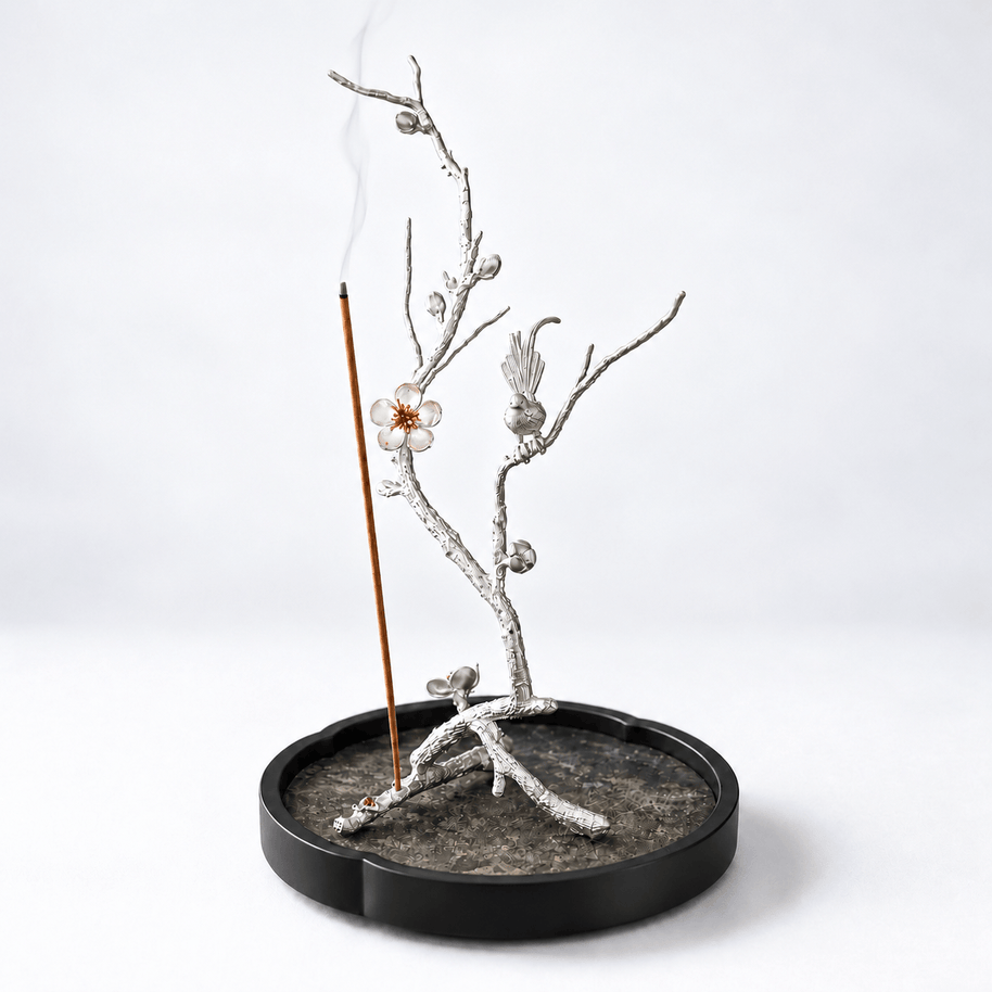 Pure Tin Bird & Blossom Incense Stick Holder