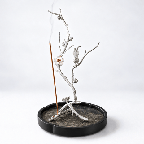 Pure Tin Bird & Blossom Incense Stick Holder