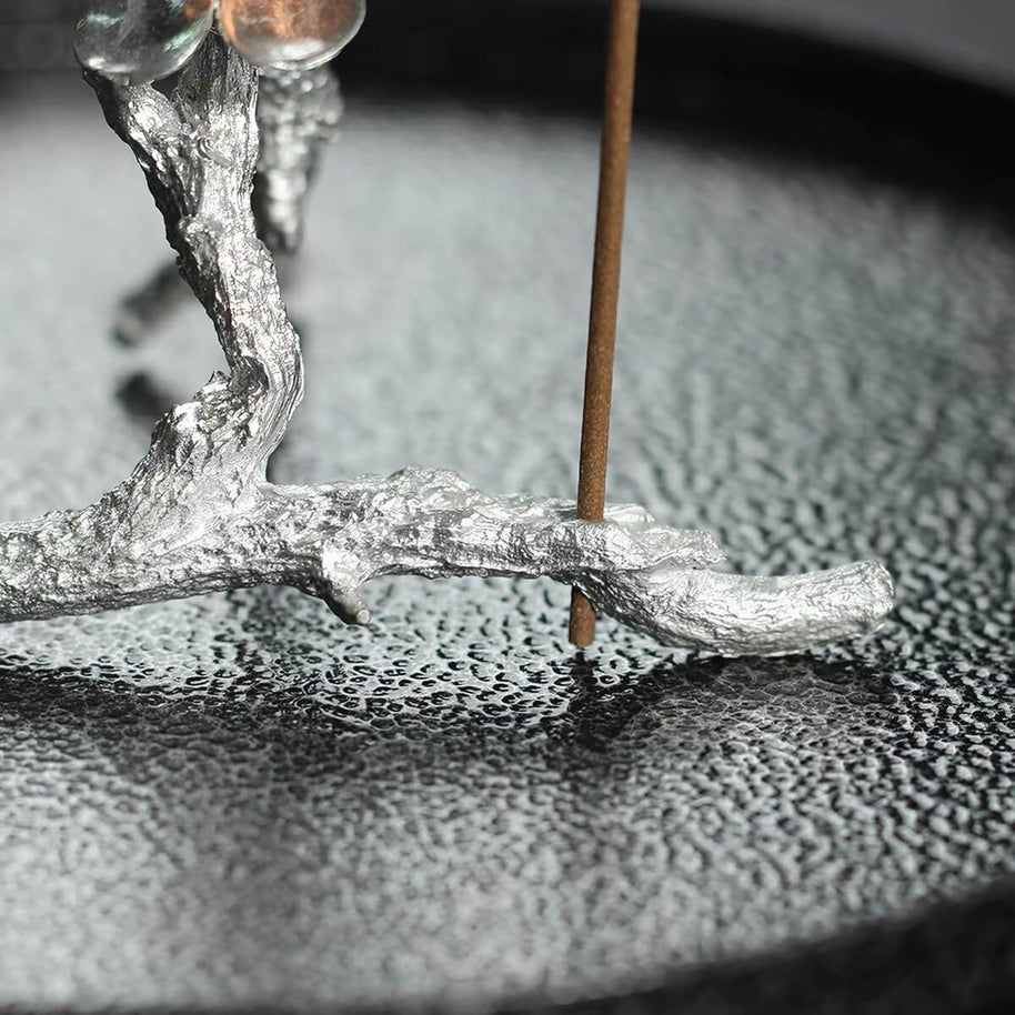 Pure Tin Bird & Blossom Incense Stick Holder