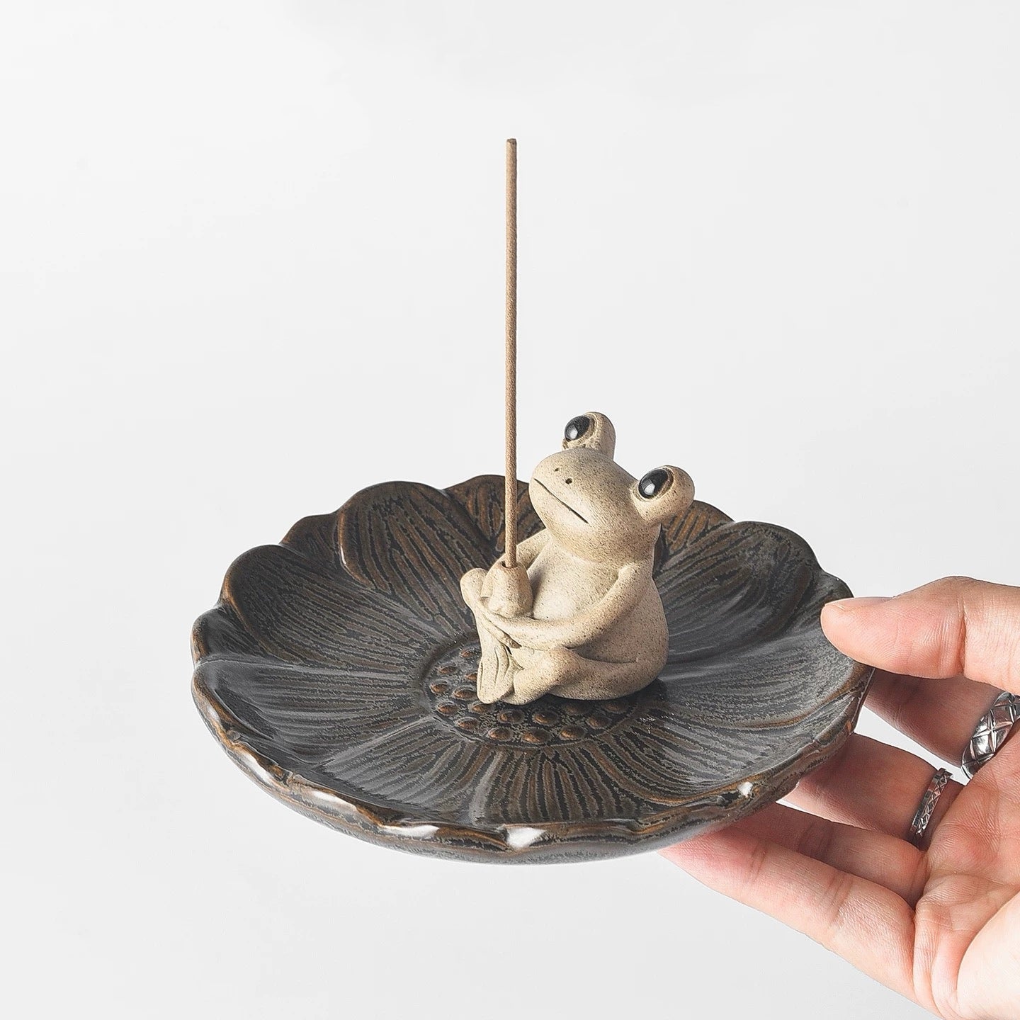 Lotus Incense Tray with Frog Holder – Ceramic Stick Burner Set