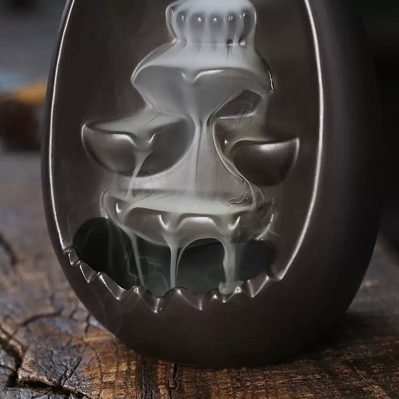 Backflow Incense Burner Ceramic Waterfall with Doves