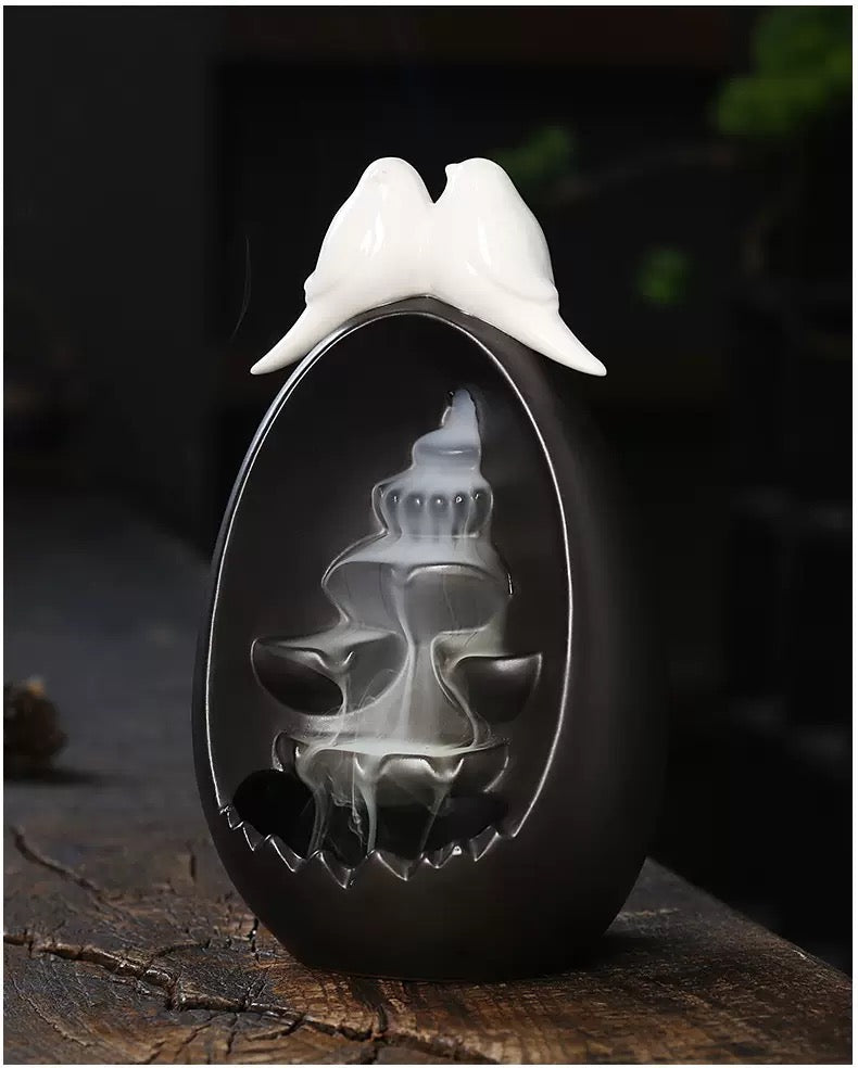 Backflow Incense Burner Ceramic Waterfall with Doves