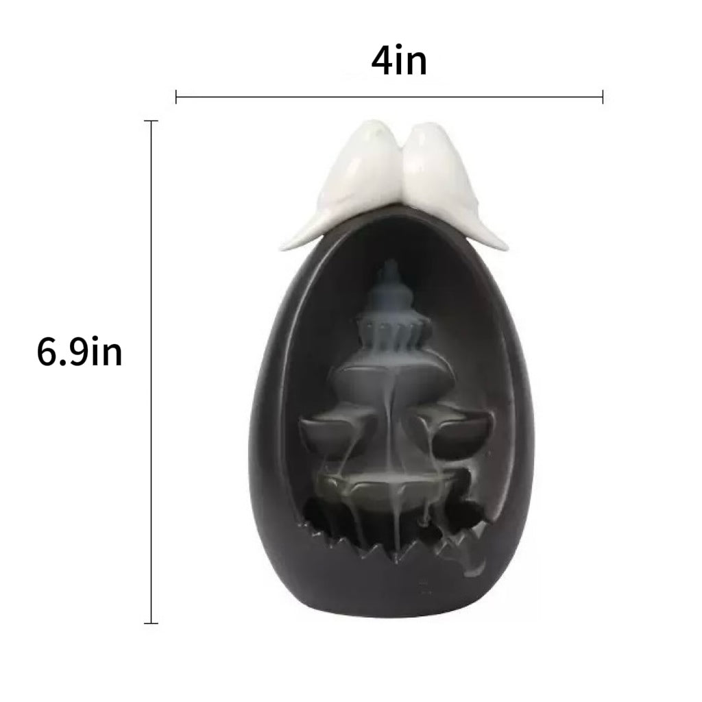 Backflow Incense Burner Ceramic Waterfall with Doves