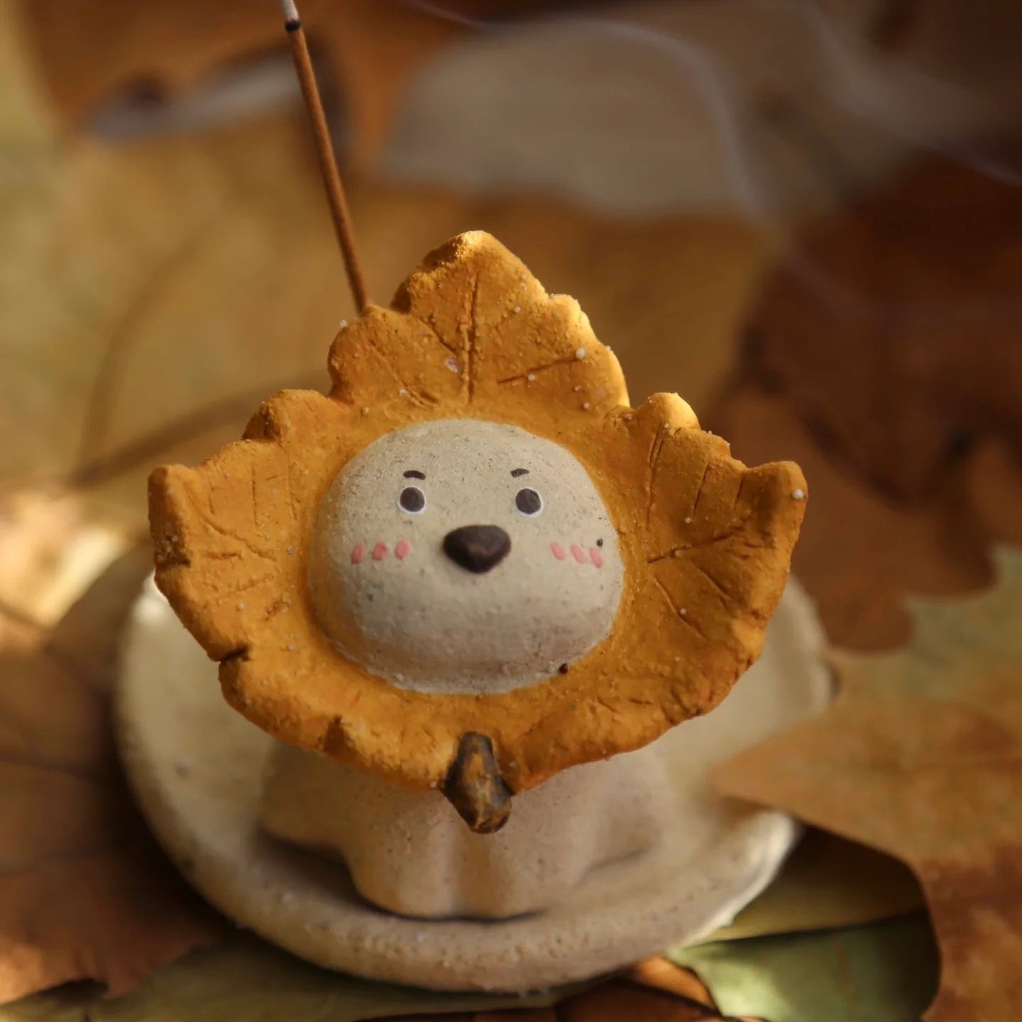 Handmade Ceramic Maple-Leaf Puppy Incense Holder