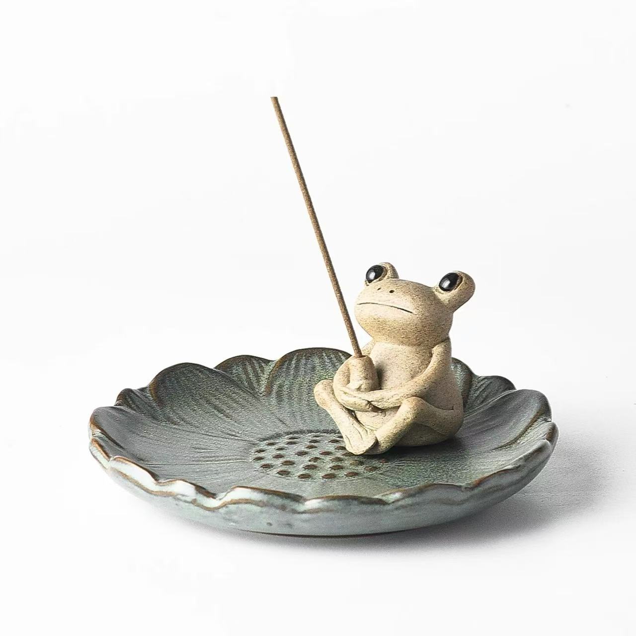 Lotus Incense Tray with Frog Holder – Ceramic Stick Burner Set
