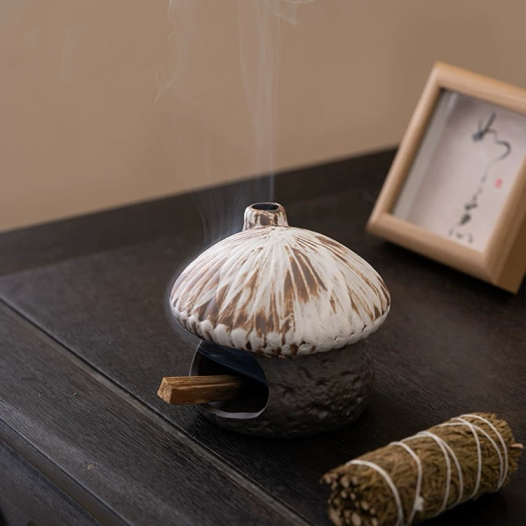Ceramic Mushroom House Incense Burner – Holder for Palo Santo, Sage, and Incense Cone