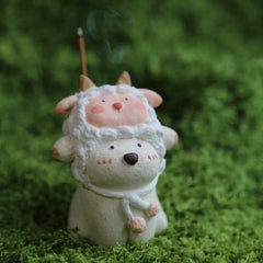 Custom Handmade Ceramic Incense Holder - Cute Bear in Sheep Costume (Pre-order)