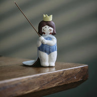 Little Girl Raw-Ore Ceramic Incense Holder | Hand-Pinched Coarse Pottery Figurine