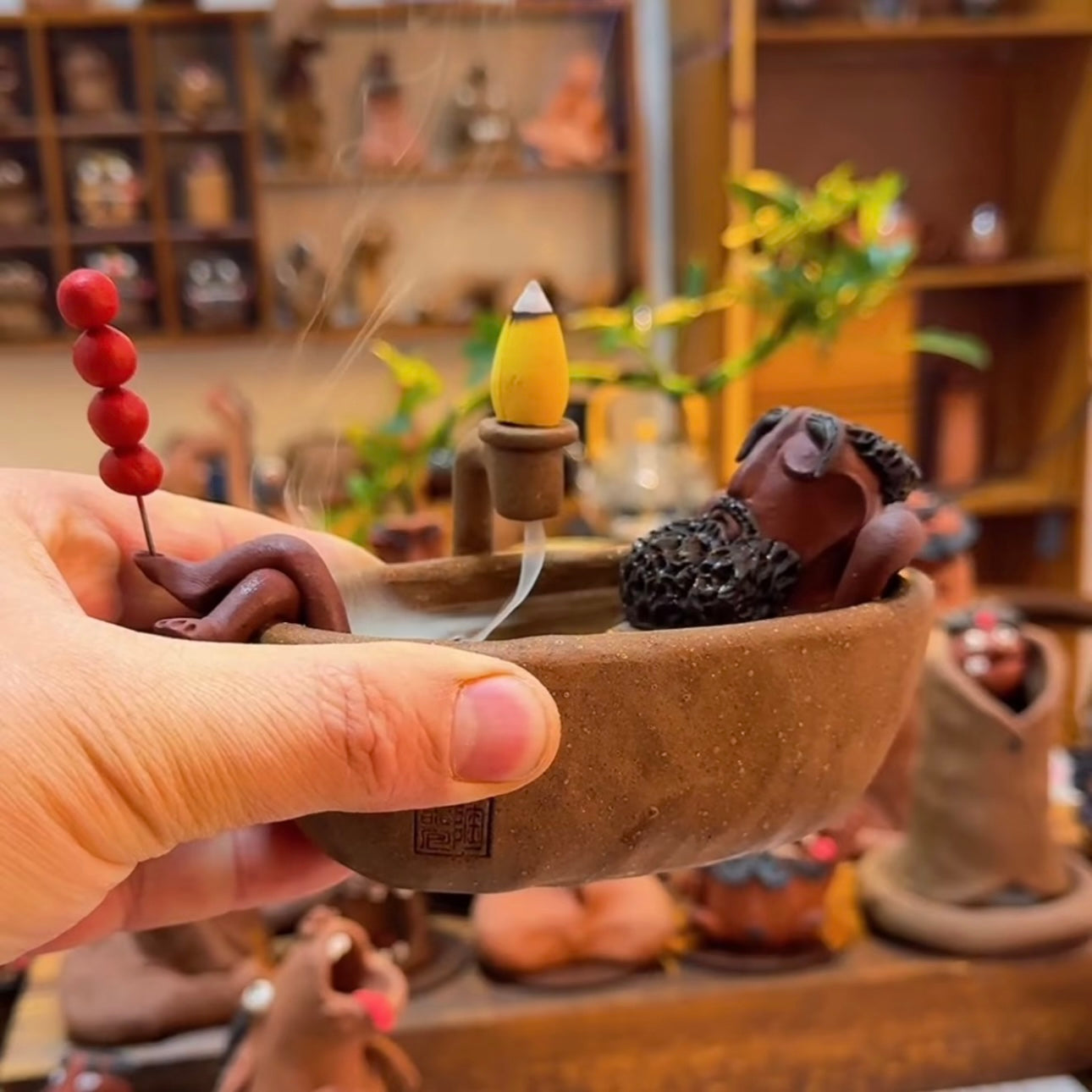 Handmade Ceramic Backflow Incense Burner - "The Relaxing Sage" - Bathing Master Aromatherapy Smoke Fountain