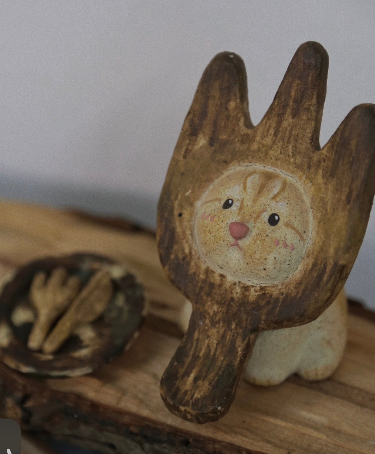 Handmade Ceramic Incense Holder - The Hungry Foodie Cat - Whimsical Fork Art Decor