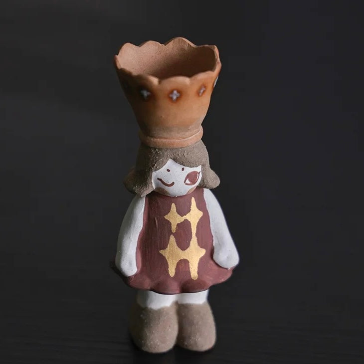 Handmade Ceramic Crowned Girl Incense Burner