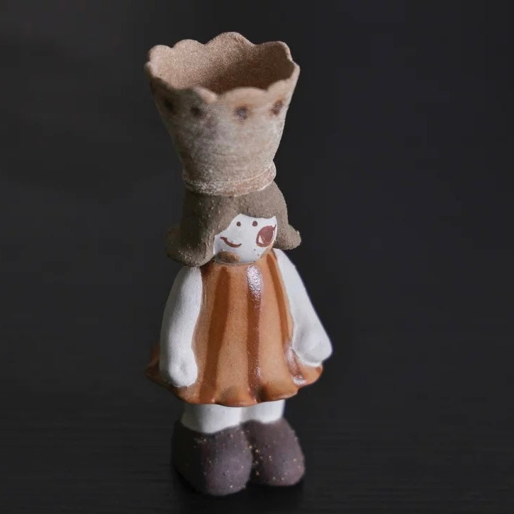 Handmade Ceramic Crowned Girl Incense Burner