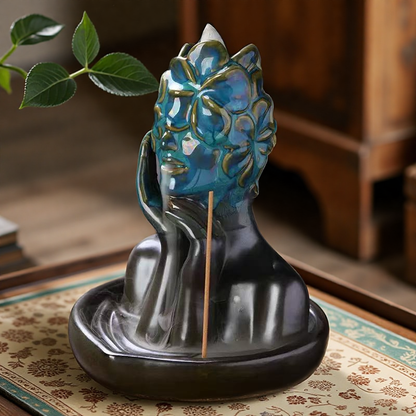 Floral Mask Backflow Incense Burner Set – Ceramic Abstract Sculpture Holders