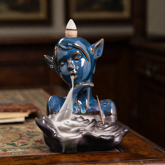 Mischief Spirit Backflow Incense Burner – Handcrafted Ceramic Elf Design