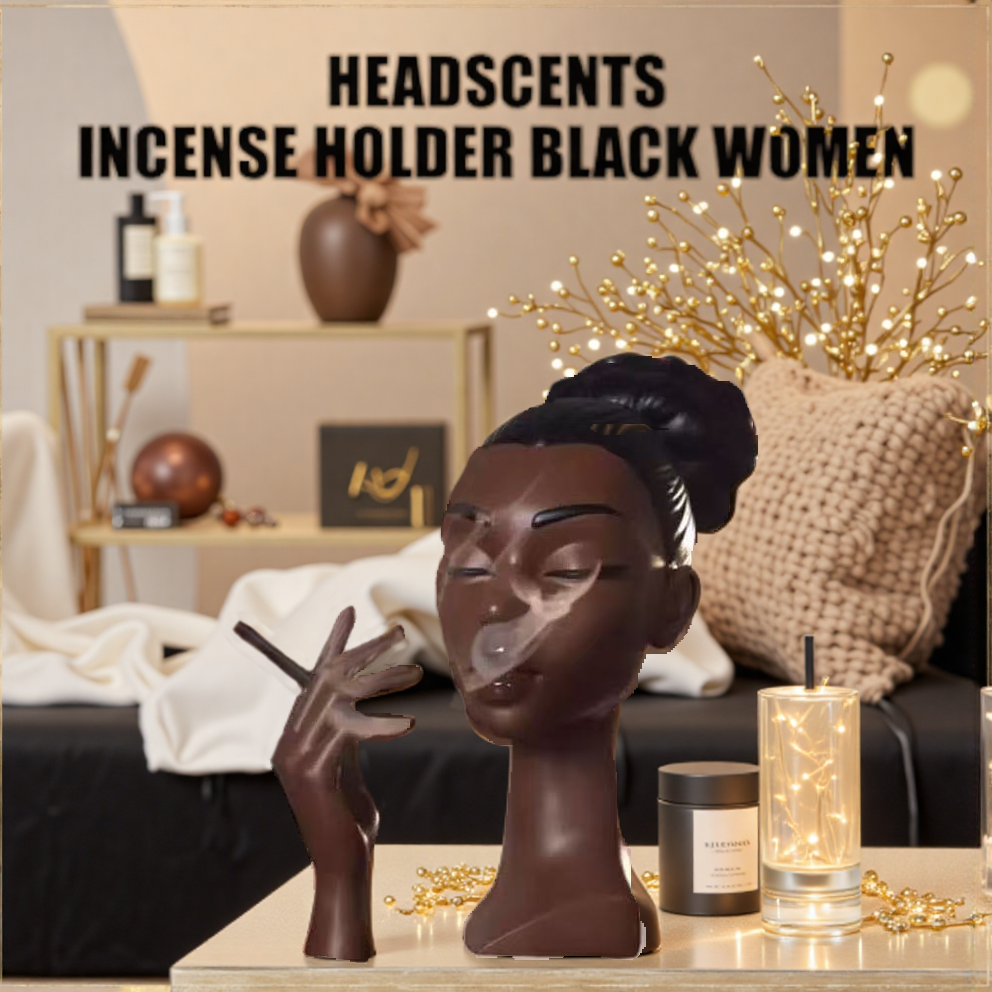 Backflow incense burner woman sculpture releasing smoke, styled in elegant home setting with gold decor and candles