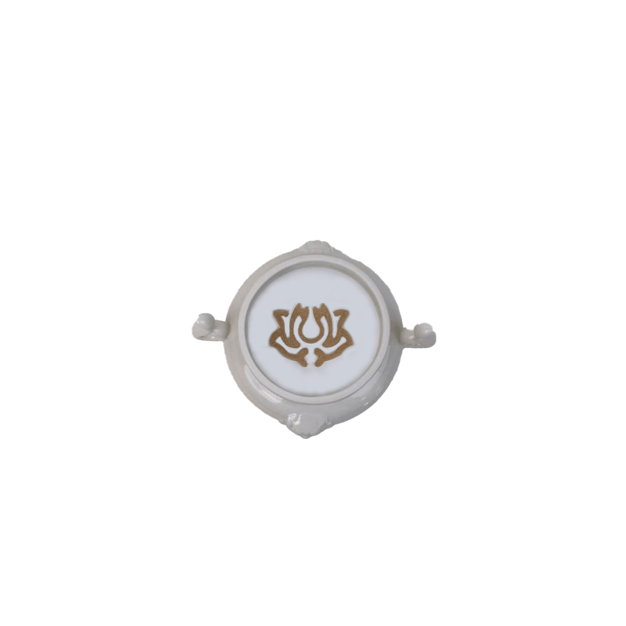 Top view of ceramic incense burner showing lotus-shaped pressed incense pattern; demonstrates how to use incense powder in burner for artistic incense rituals.