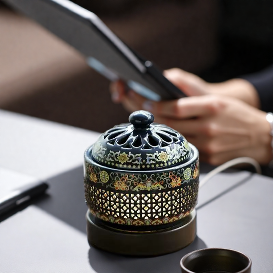 Elegant Colored Glaze Electric Incense Burner | High-Temperature Ceramic for Incense & Essential Oils