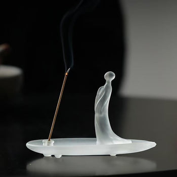 Frosted glass human figure incense holder
