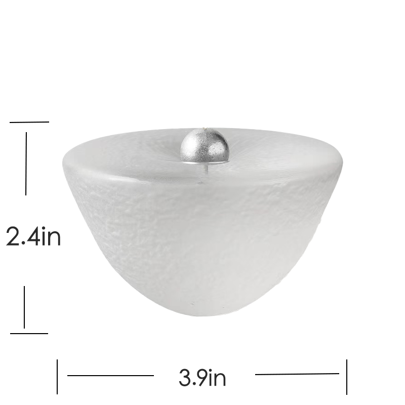 Minimalist frosted glass incense holder with metal ball, 3.9in wide and 2.4in tall