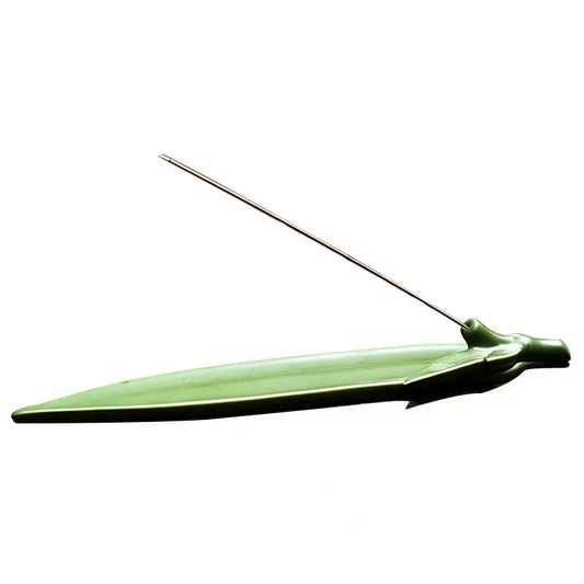 Green leaf ceramic incense holder side view